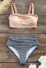 Lade das Bild in den Galerie-Viewer, Bandeau Bikini-Set mit High Waist und Streifen-Muster
