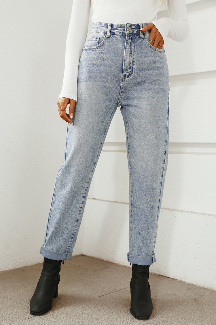 Acid Wash Style High Waist Jeans