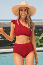 Lade das Bild in den Galerie-Viewer, One-Shoulder-Bikini-Set mit High Waist und R¨¹schenbesatz
