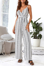 Lade das Bild in den Galerie-Viewer, ?rmelloser Streifen Jumpsuit mit Schn¨¹rung vorne
