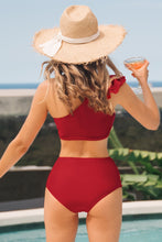 Lade das Bild in den Galerie-Viewer, One-Shoulder-Bikini-Set mit High Waist und R¨¹schenbesatz
