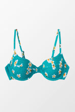 Lade das Bild in den Galerie-Viewer, Aqua gesmoktes Bikinioberteil mit Blumenmuster
