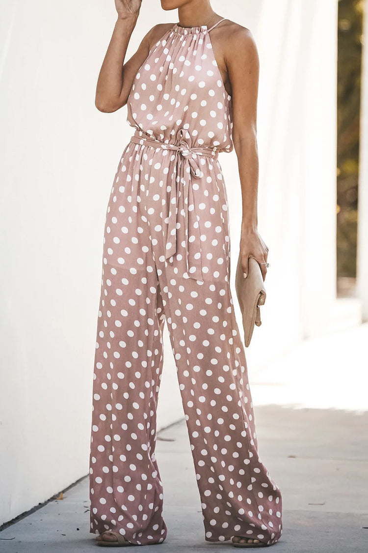 ?rmelloser Jumpsuit mit R¨¹schen und Polka Dot