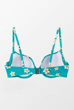 Lade das Bild in den Galerie-Viewer, Aqua gesmoktes Bikinioberteil mit Blumenmuster
