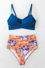 Lade das Bild in den Galerie-Viewer, Sommertraum Blau Wickel und Blumen High-Waist Bikini
