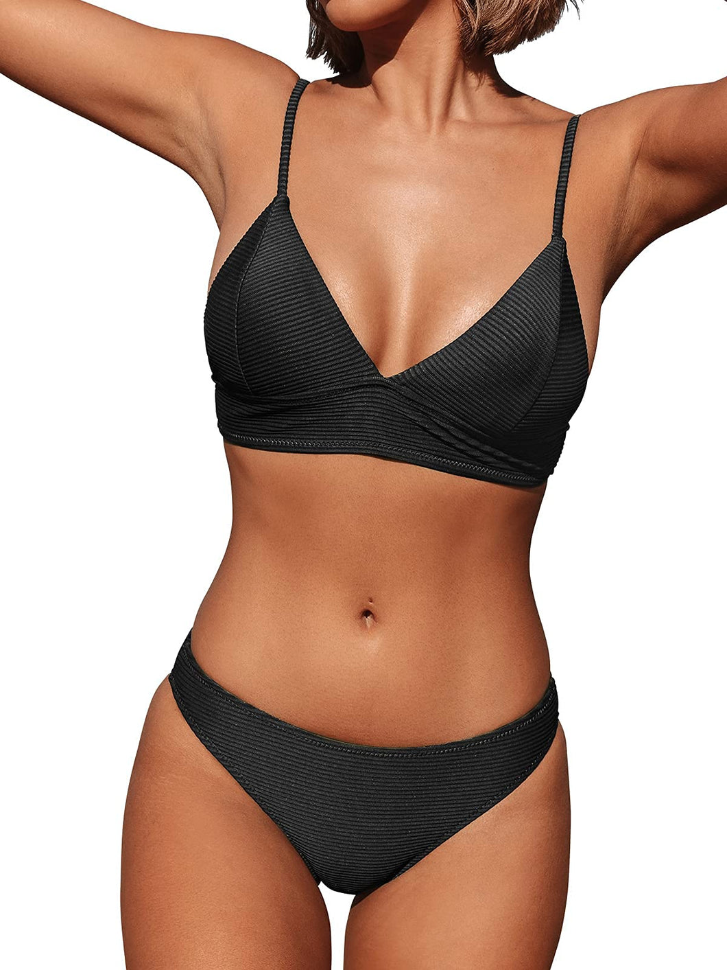 CUPSHE Women's Bikini Triangle Sexy Solid Two Piece Bathing Suit Black